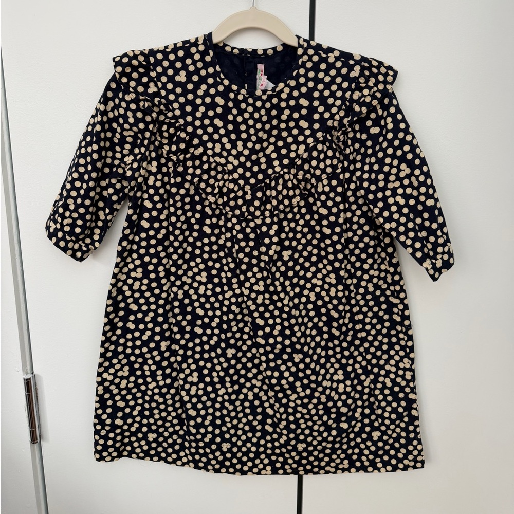 Stylish Navy and Cream Polka Dot Kids Dress